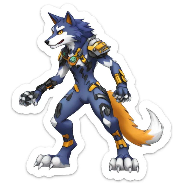  Cool Edgy Colorful Anthro War-Digimon-Fakemon-Wolf with edgy markings full body sticker