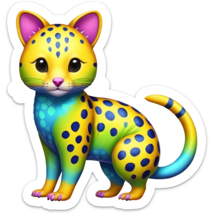 Colorful neon-colored tropical exotic shiny beautiful fantasy-marsupial-feline-Cacomistle-oncilla-animal-hybrid (full body) sticker