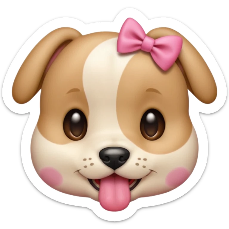 This puppy HEAD 🐶 with a pink bow and tongue out, please in apple ios emoji stylem not fluffy!! Not white, not hairy!  sticker