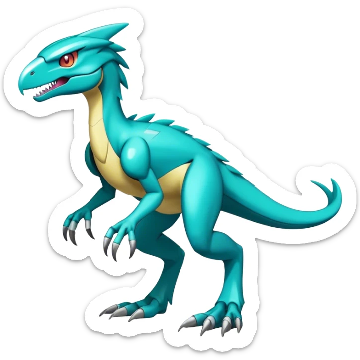 Shiny Futuristic Fakemon-Pokemon-Digimon-Spectrobes-Raptor-fusion, full body sticker