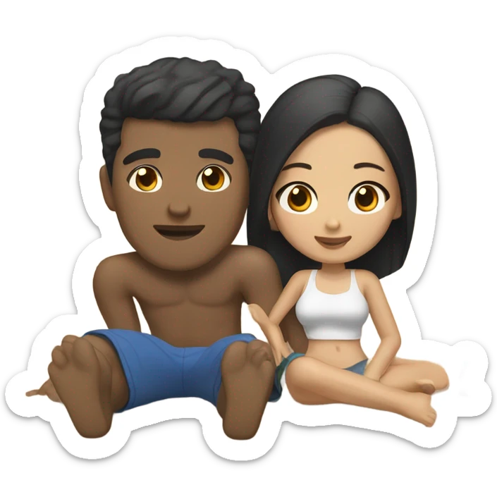 asian girl laying on the beach with white american boyfriend  sticker