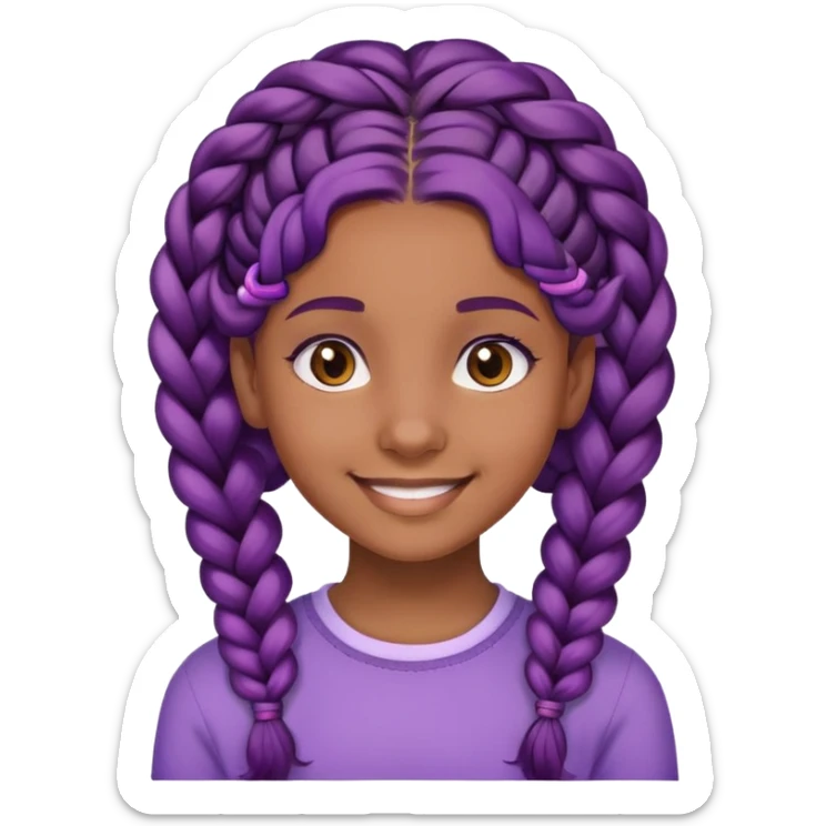 Con gái, 15 tuổi, cười mỉm, da nâu, tóc tím tết tóc cuốn lọn trên đầu sticker