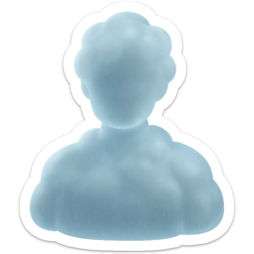 A person from the shoulders up, entirely composed of fluffy white convex clouds sticker