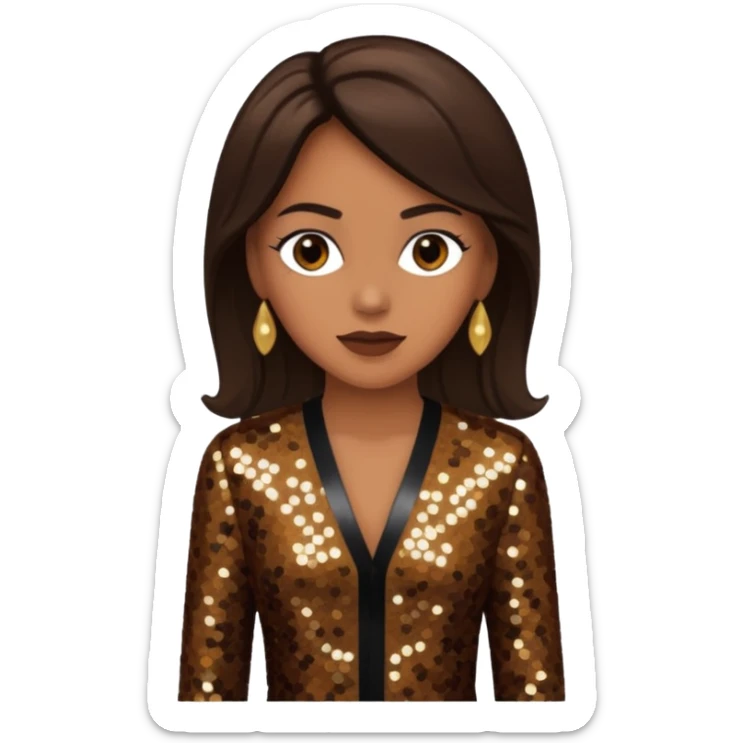 Cindy Herron from En Vogue with tan skin, long dark brown black sequin outfit sticker
