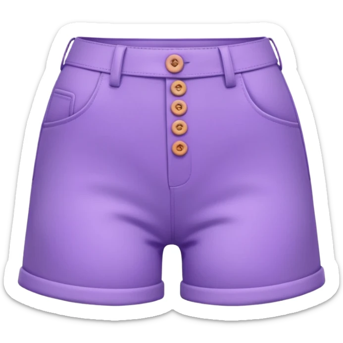 A 3D cartoon lavender-purple high-waist shorts with visible seams and buttons, soft shading, isolated plain background, Memoji-style. sticker