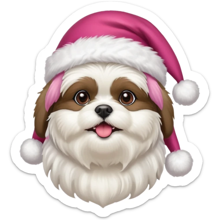 one little all white shih tzu with pink santa hat and one white and black havanese with red santa hat sticker
