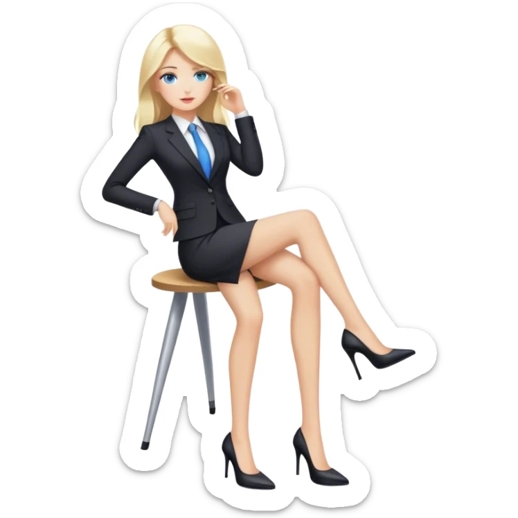 A blond girl blue eyes, Business Outfit, wearing black high heels, Whole body  sticker