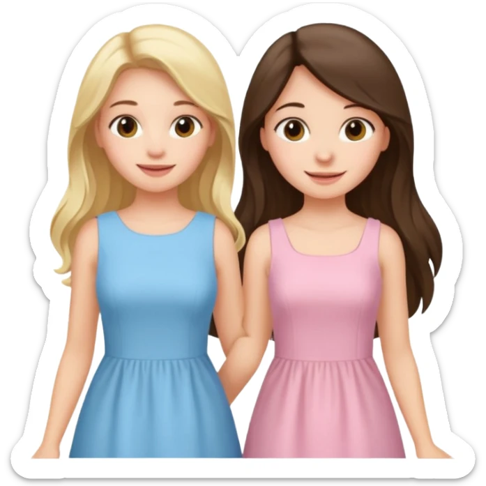 pride and prejudice happy blonde girl in light blue dress and long haired brunette girl in light pink dress sticker