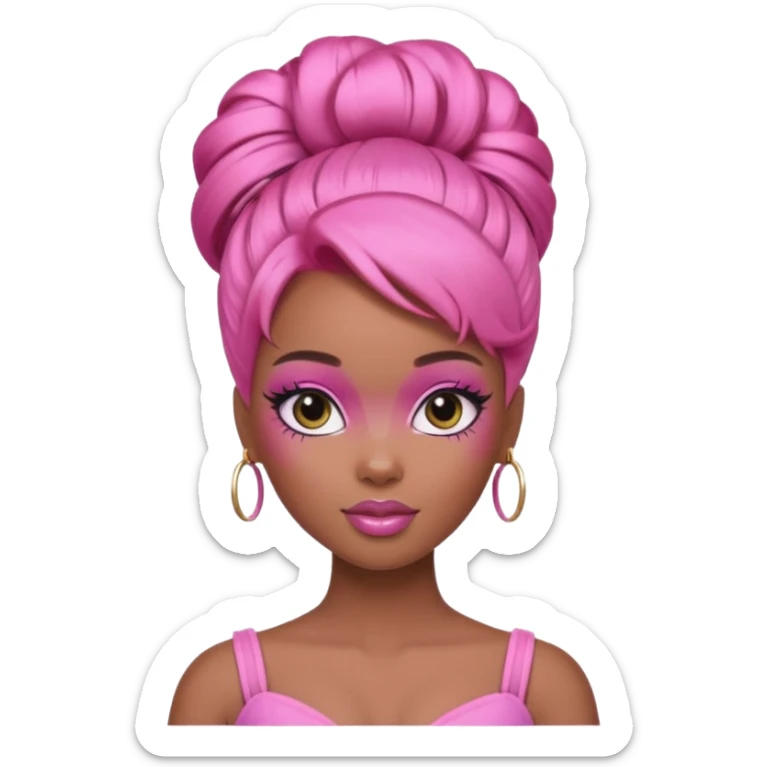 black barbie. updo hair, pink hair, perfect makeup and super pretty sticker