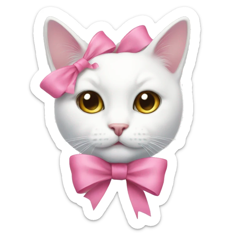 White cat with pink bow sticker