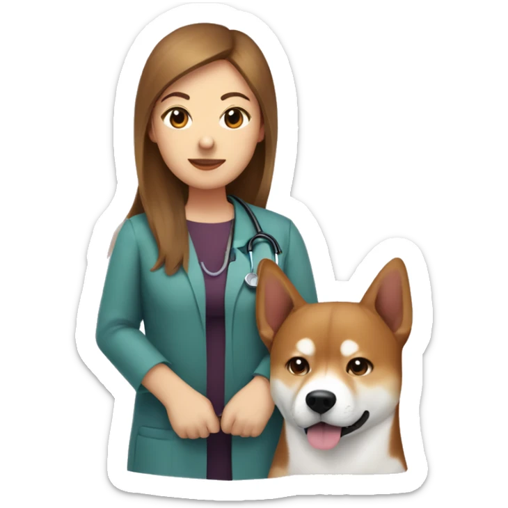  Beagle and Shiba Inu dog cuddle pediatrician woman with medium long  brown hair  sticker