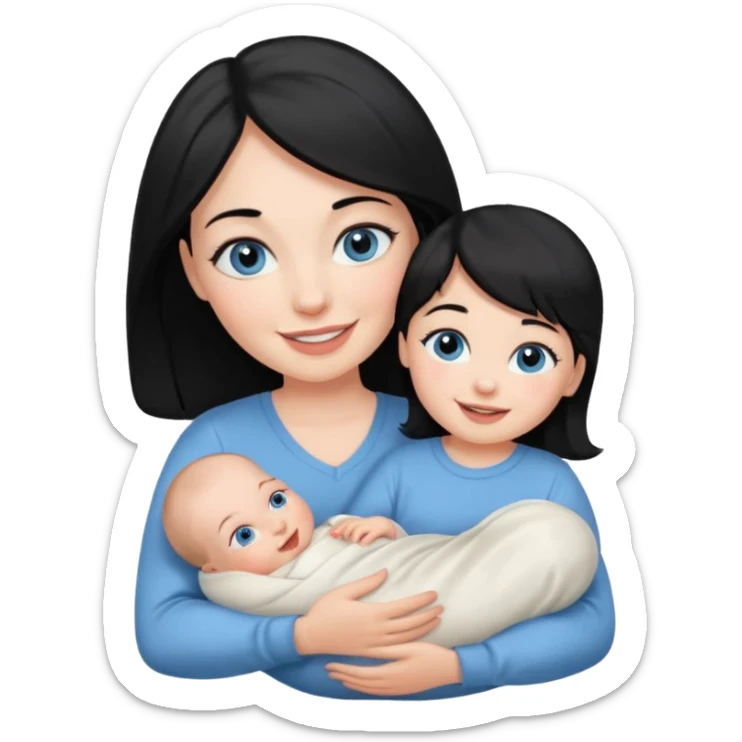 mom holding newborn baby girl with blue eyes white skin and black hair and white skin newborn girl bab white skin black hair sticker