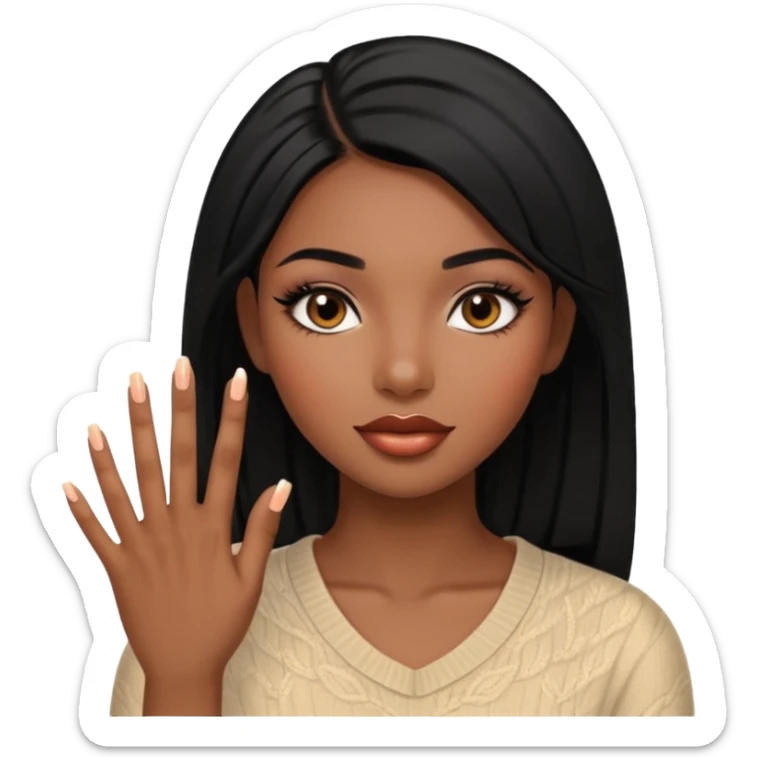 face girl with nails and cute make up black girl strait hair sticker