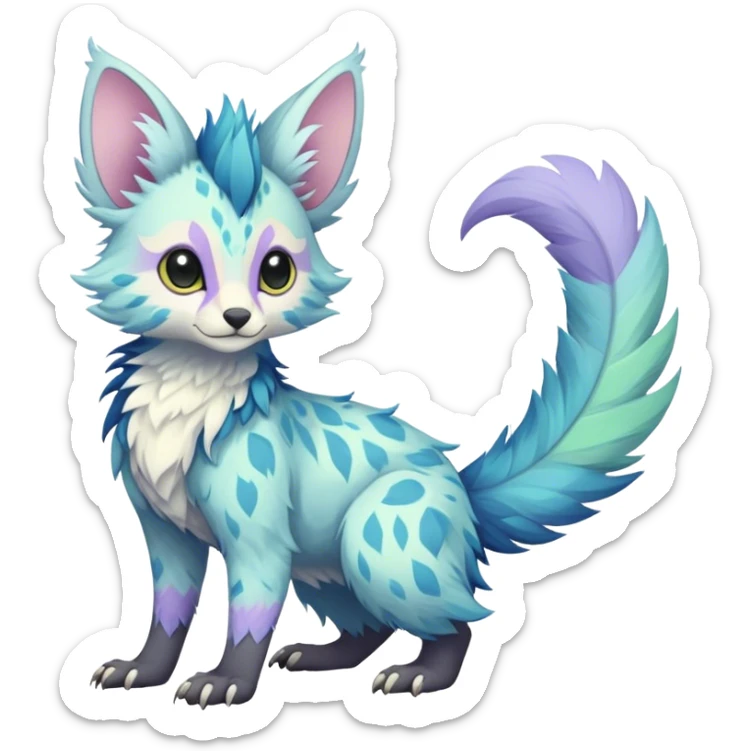 Feral Rare Fantasy pastel tropical Vernid-Trico-species by LiLaiRa, random markings, tufted tail, tufted ears, full body sticker