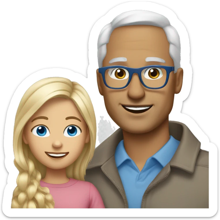 dad light skin, grey hair, blue eyes and glasses with daughter blonde hair and blue eyes sticker