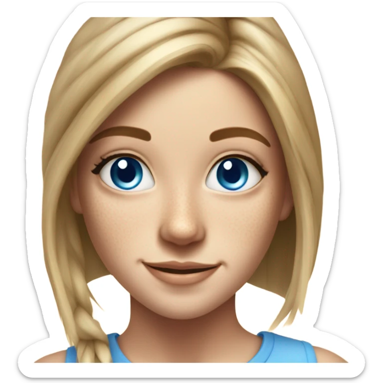 realistic portrait of smiling girl straight hair freckles blue eyes hot sticker