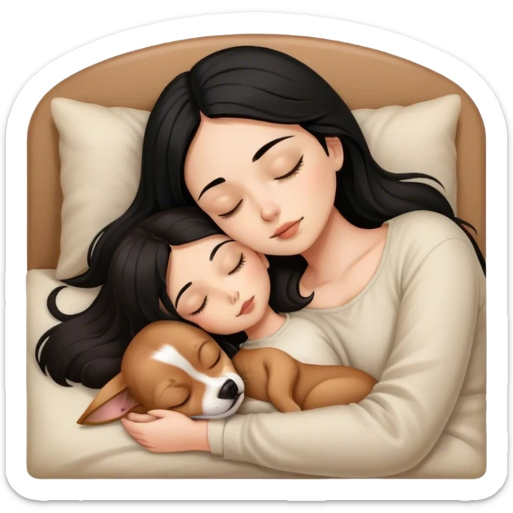 Girl black hair sleeping with brown longhair chiuaua sticker