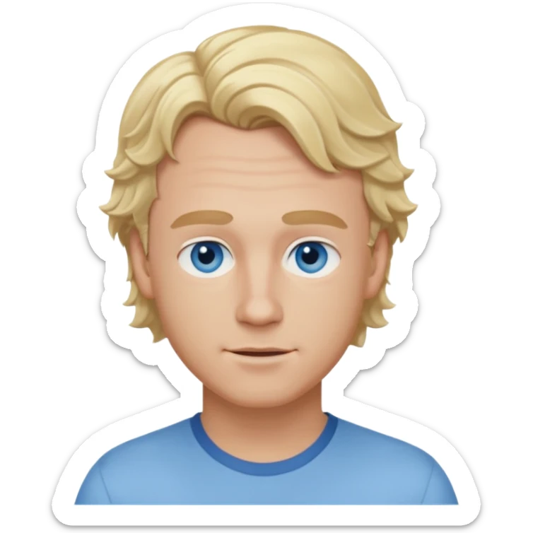 Mike Gallagher from Summer of Fear with blonde wavy hair, light blue outfit, white and blue eyes sticker