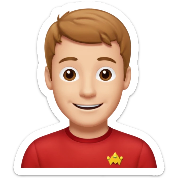 Murray Wiggle of The Wiggles with light skin, light brown hair, brown eyes, red skivvy shirt sticker