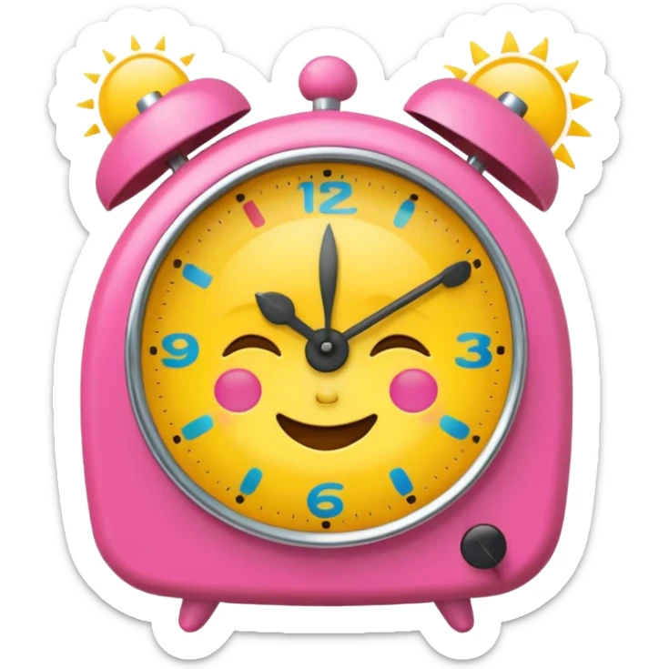 party, alarm clock, sunset MORE SUNSET. SLEEPY. Don't put a person there. Default emoji face sticker