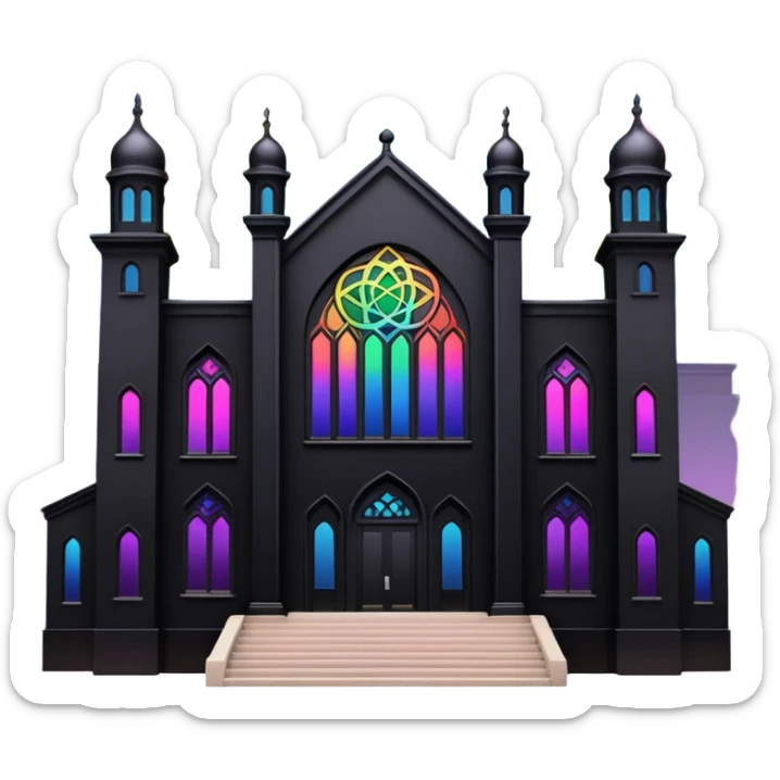 jewish synagogue temple in dark goth aesthetic style with black building and rainbow tint glass windows sticker