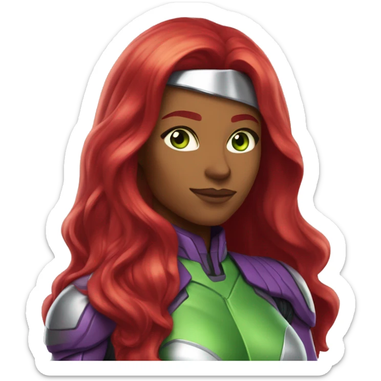 dc comics starfire red long hair, green eyes, purple and silver spacesuit with no helmet sticker
