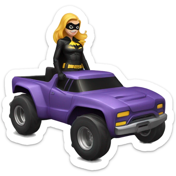 Batgirl in leather, Land yacht monster truck  sticker