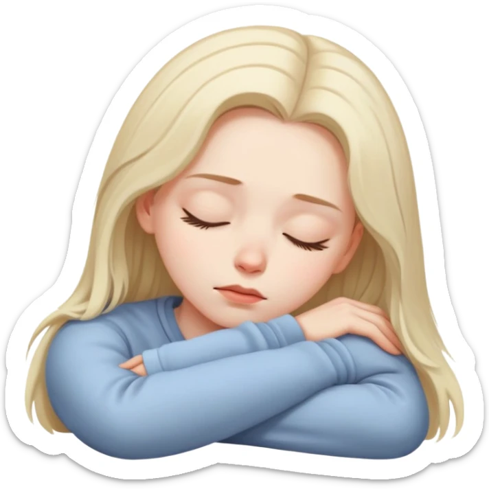 Girl showing sleepiness, pale skin tone, shoulder-length hair sticker