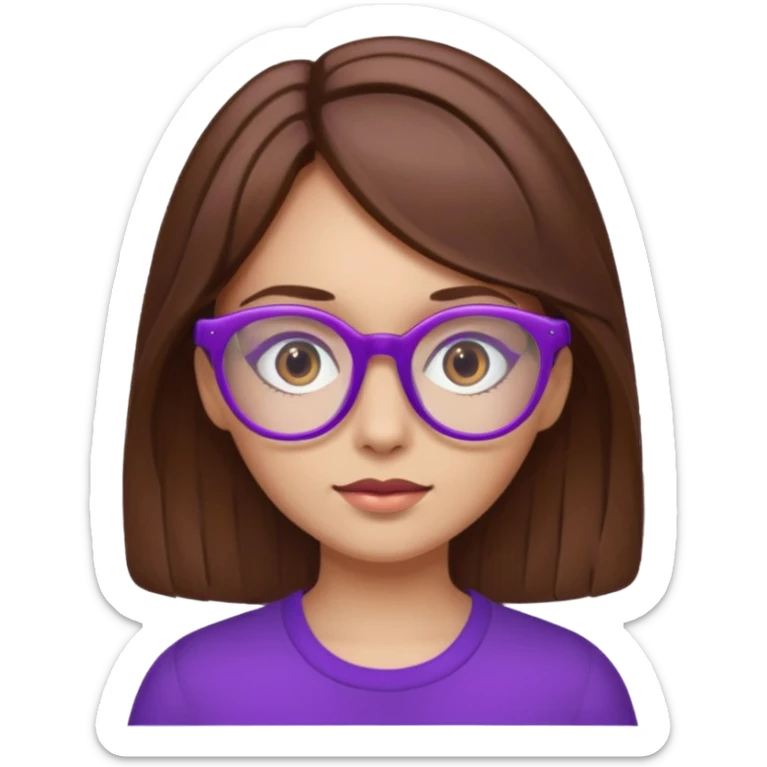 a girl with brown hair that is long and wears purple glasses sticker