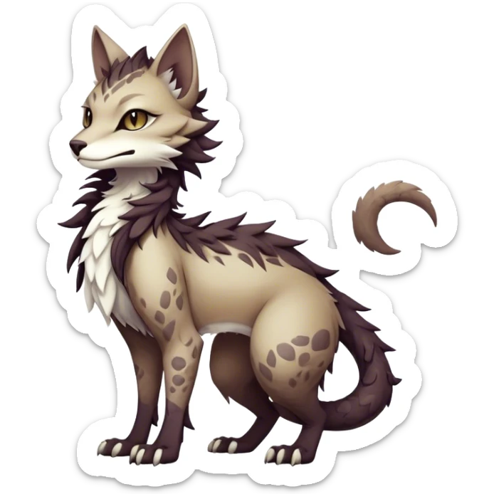 Kawaii dark edgy ethereal feline-vernid-sergal-fursona animal creature with a tufted tail full body with intricate markings  sticker