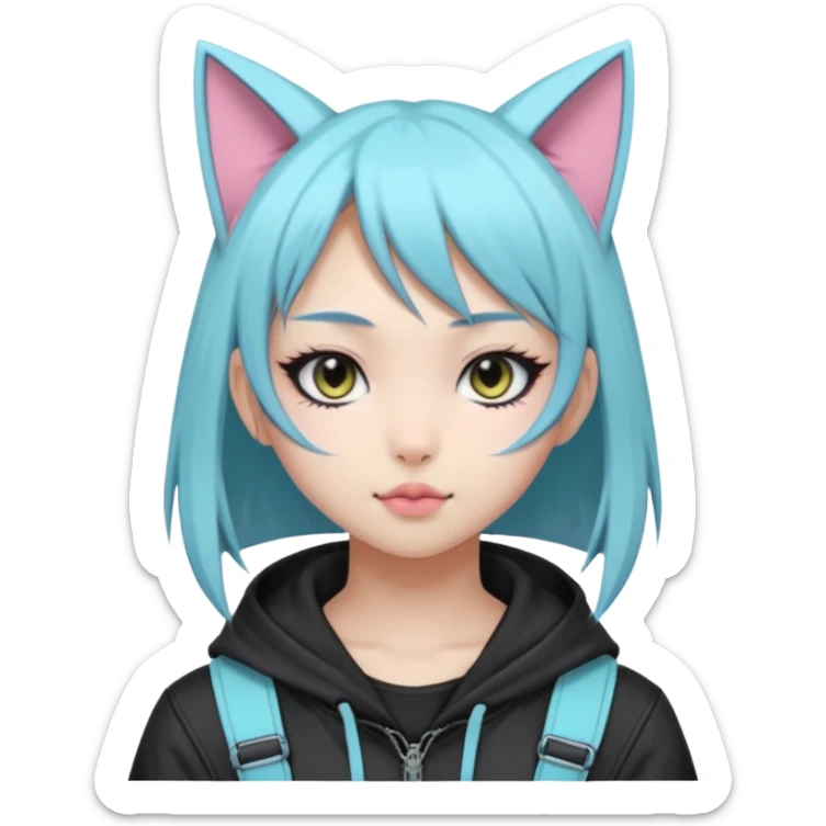 Edgy Asian Kawaii Cute Cool Pastel Cartoon Beautiful Elegant Pretty Anime Punk Techwear Gothic Catgirl sticker