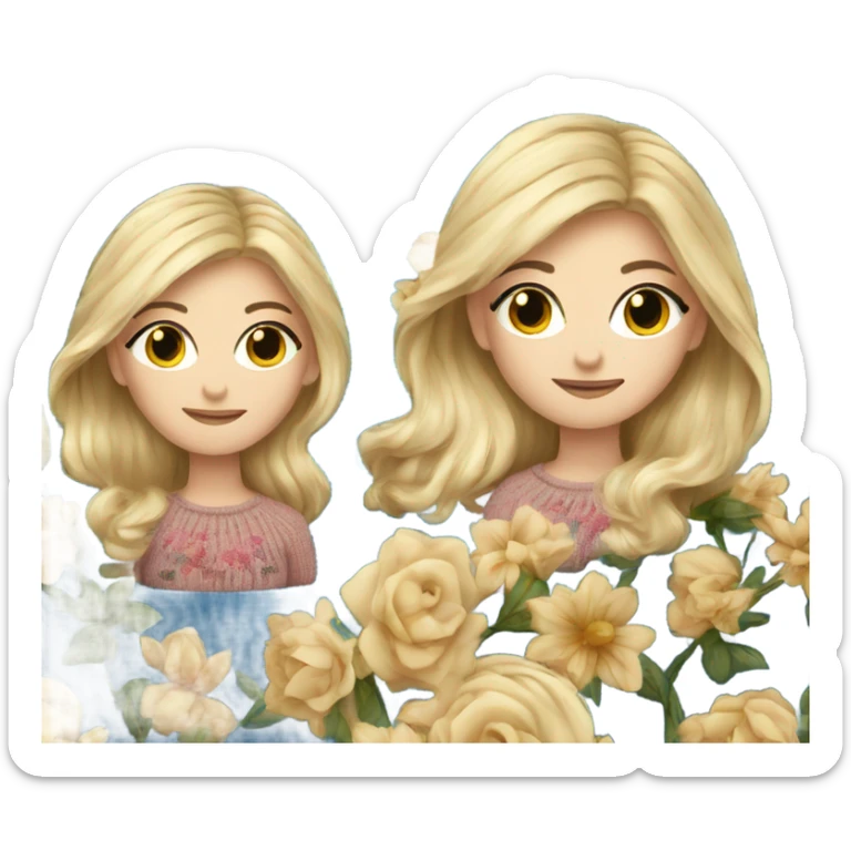 beautiful finnish blond hair woman with blue eyes knitting floral  sticker
