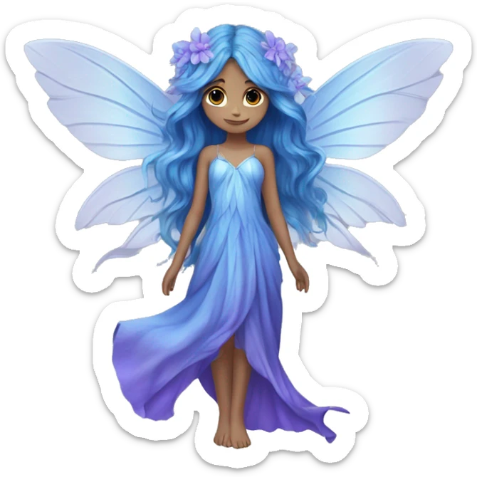 Beautiful, blue flower, fairy, blue, silver, purple, long hair, big wings sticker
