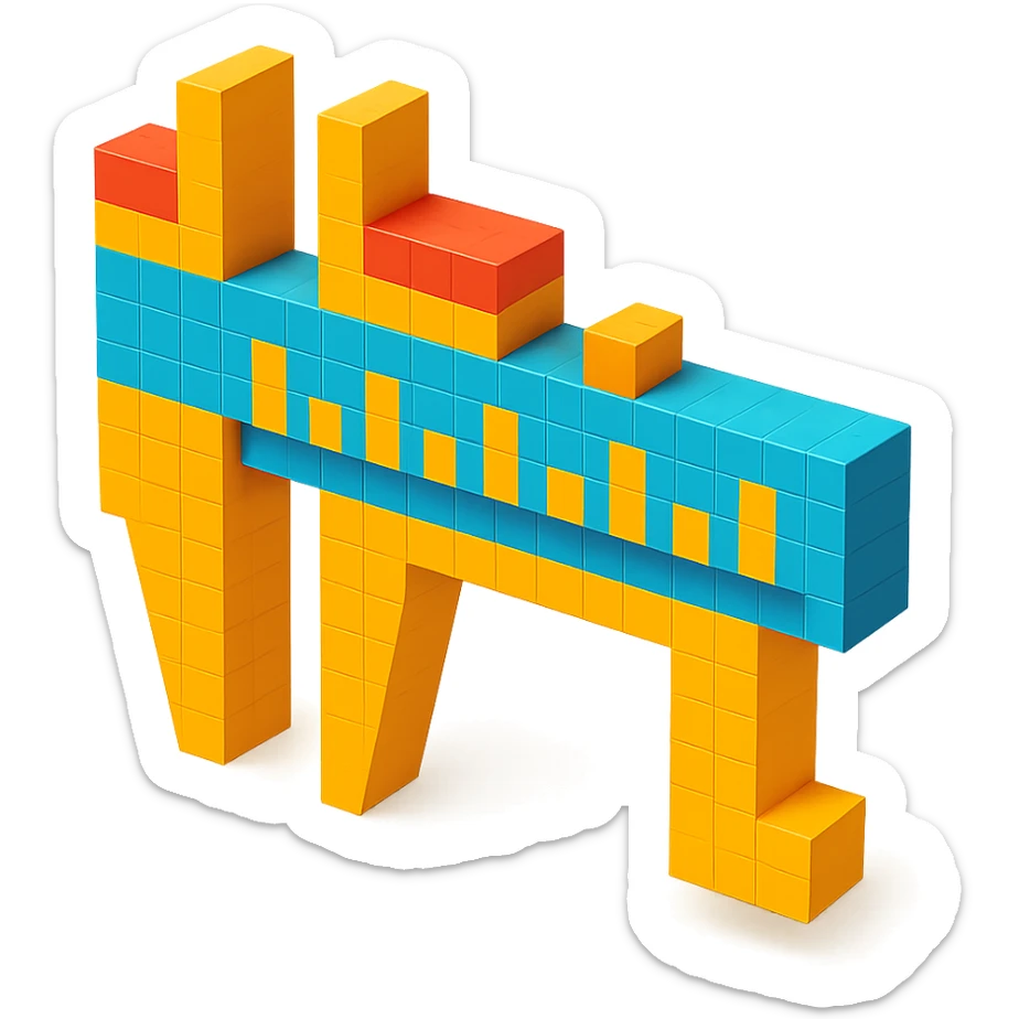 Convert this vernier caliper into a 3D voxel-style illustration emoji, emphasizing clear blocky shapes and a playful, dimensional look. No text, just the object in voxel style. sticker