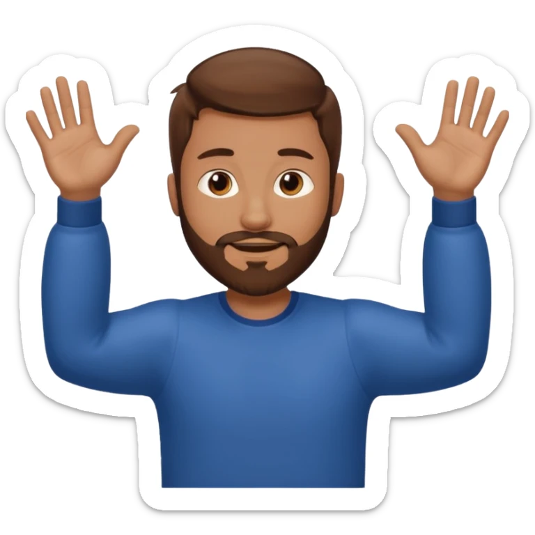 A man with brown hair and beard with his arms out horizontally straight waiting for a hug sticker