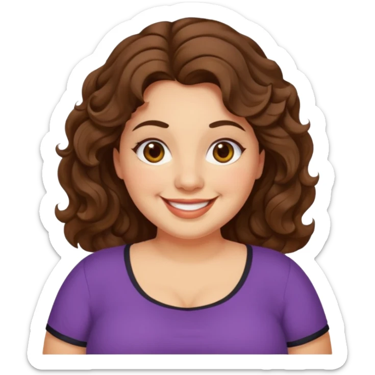 30 yr old italian woman, chubby, brown wavy hair, big brown eyes, huge smile, fancy dress, no bangs, t shirt sticker