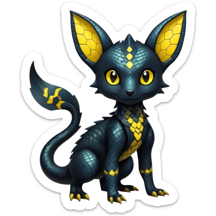 Shiny Dark Cute Majestic Sophisticated Modern Gothic Gloomy Futuristic Scaly Cyber-Salandit-Umbreon-Litten-Hybrid (Full body) sticker