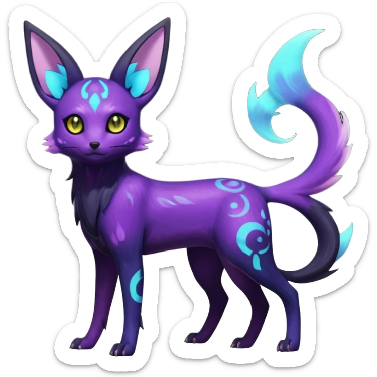 Rare realistic purple indigo violet nebulae shiny sparkly dark-neon glowing bioluminescent edgy badass epic pretty beautiful handsome gorgeous aesthetic colorful vibrant Vernid-Trico-Umbreon-Espeon-species-Fakemon-creature by LiLaiRa, 4 legs, 1 tail, random markings, (full body) sticker