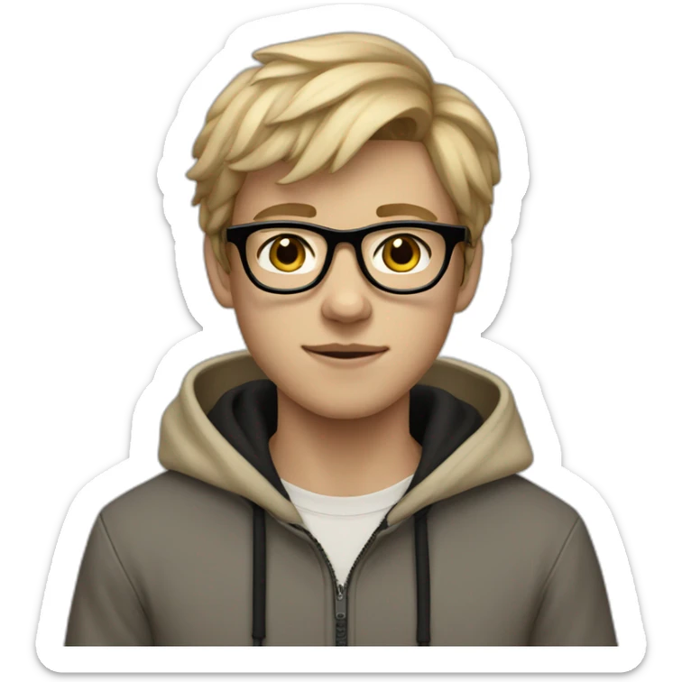 15-year-old dutch boy with black glasses, beige hoodie and black pants sticker