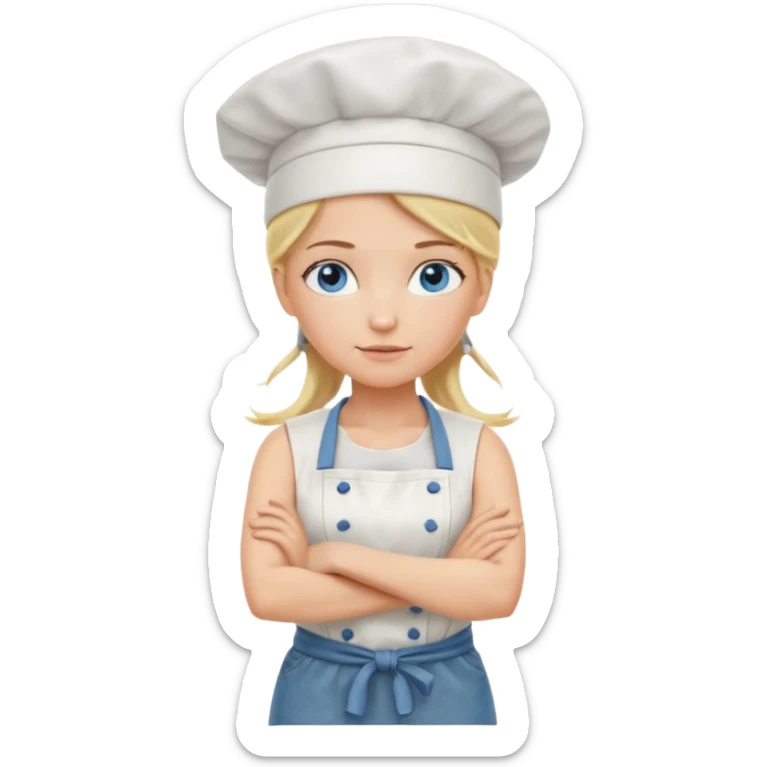 Sexy Full body 
Long Blonde hair blue eyed female chef arms folded wearing tank top and denim shorts and chef hat arms folded sticker