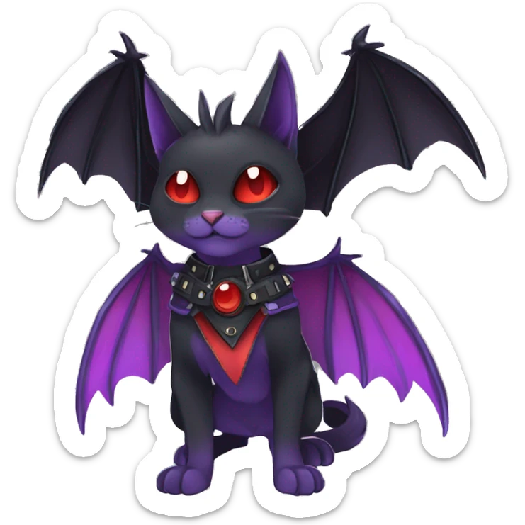 cool edgy black red Purple ethereal fantasy nargacuga-bat-cat-Fakemon collar harness full body sticker
