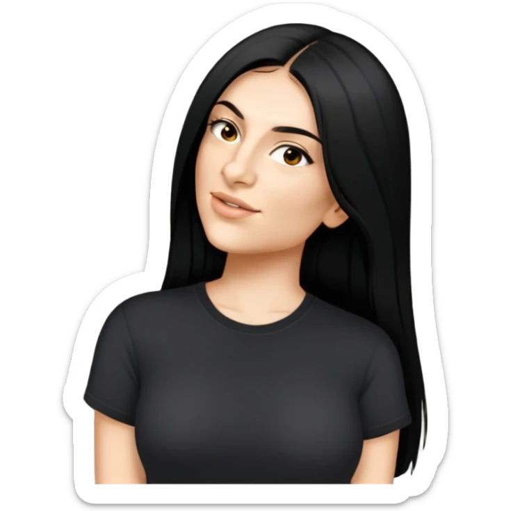 female, black shirt, long black hair sticker