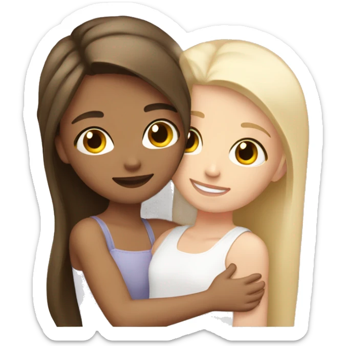 One brunette girl and one blonde girl white skin tone hugging sticker