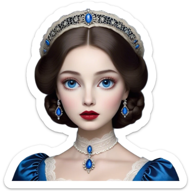 porcelain doll skin, large blue eyes with long lashes, fine details, olivia culpo as milady de winter, jinyoung shin art, refined nose, scarlet, dim light, by Maude Kaufman Eggemeyer, great digital art with details, by Scott Samuel Summers, ori and the blind, stunningly realistic image sticker