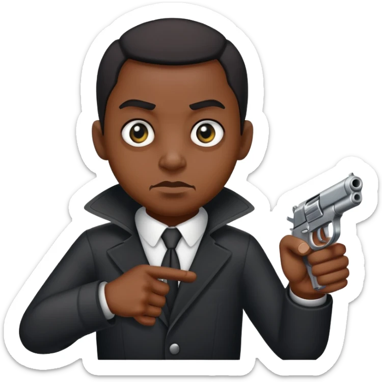 un immagine di una persona di colore con gli occhi storti che ti punta una pistola contro sticker