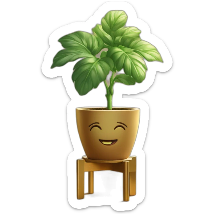 divine plant in a flower pot on a stand in golden with four feet sticker