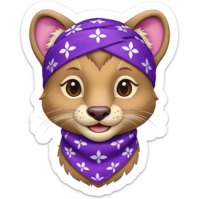 
Fossa animal in purple bandana with white patterns on forehead from league of legends laughing emoticon sticker