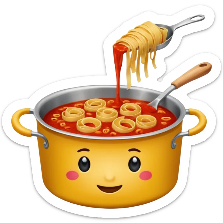 … a pot of pasta sauce being stirred with an emoji in it, not necessarily drowning but like swimming sticker