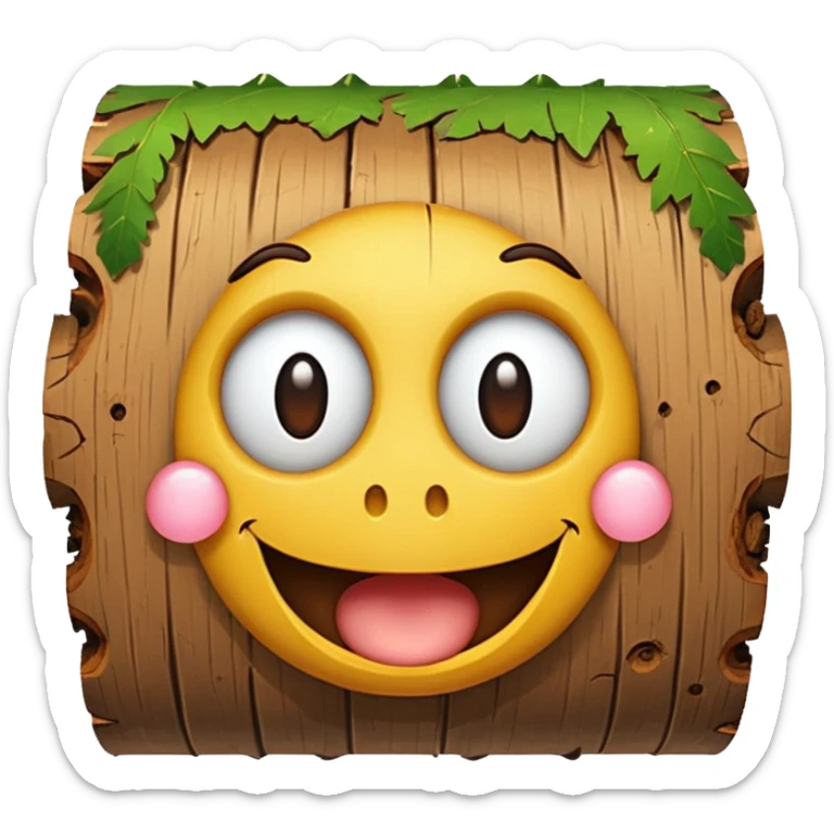 a log emoji. the top of the log is a smiley face with two small dots for eyes and a large U shape for the mouth. sticker
