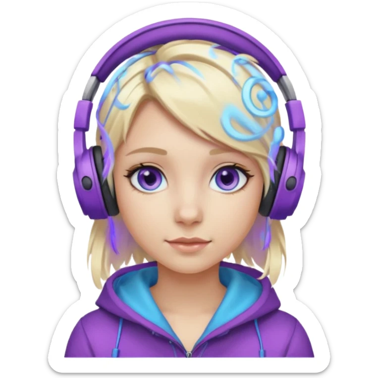 girl blond hair with purple highlights in hair blue eyes and wearing headphones sticker